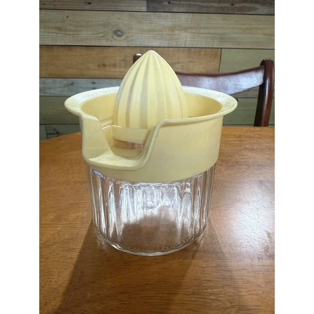 Vintage Chefmate Citrus Juicer Yellow Top with Glass Bowl